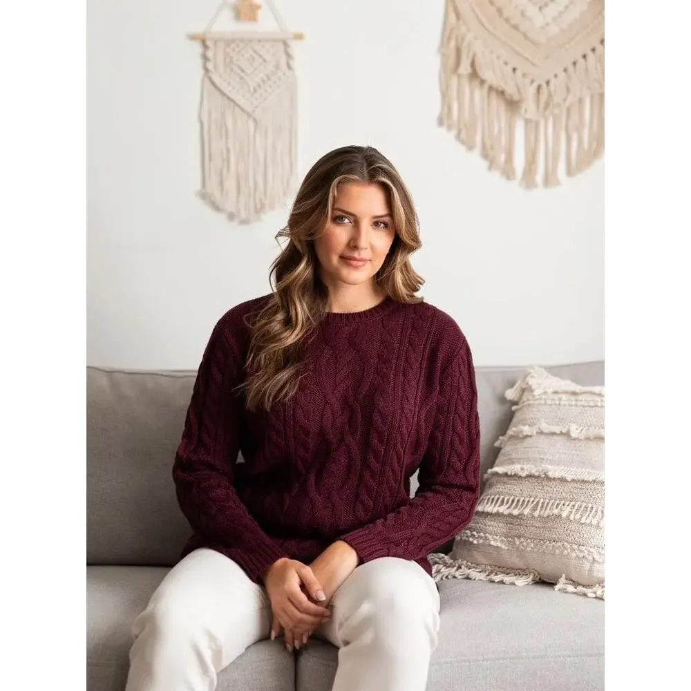 Burgundy Cable Knit Sweater ASOS Design Size Small - Picture 1 of 7